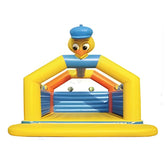 Colorful ducky inflatable bouncy castle with yellow and blue design and duck head on top